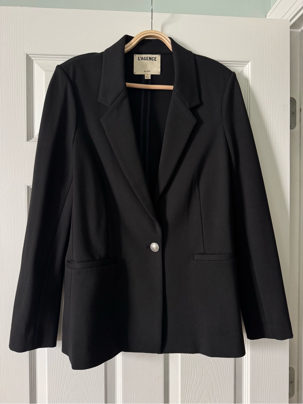 L'AGENCE Women's Black Ponte One Button Lapel Blazer | 8 | Excellent Condition